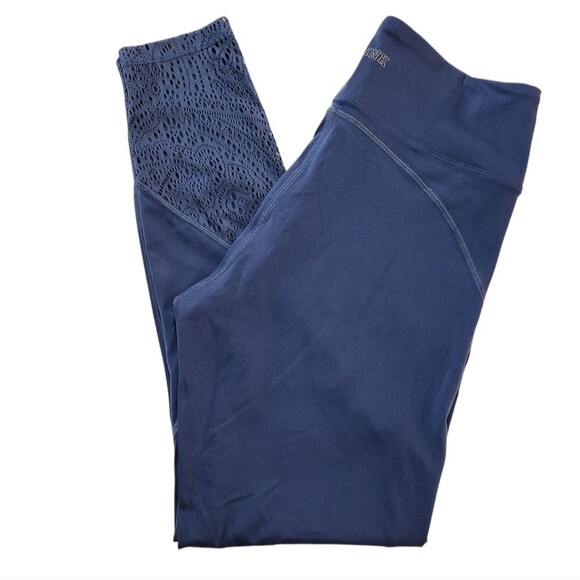 Victoria's Secret PINK High Waisted Leggings Lace Cutout Bottoms Blue Women's S - Picture 1 of 9